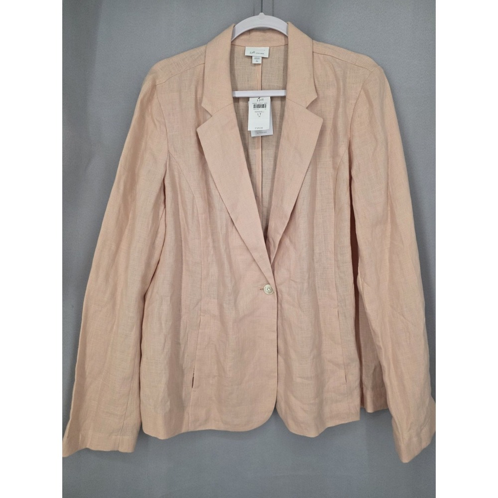 J.Jill Women L Tall Seashell Pink 100% Linen Long Sleeve Blazer Jacket 265253